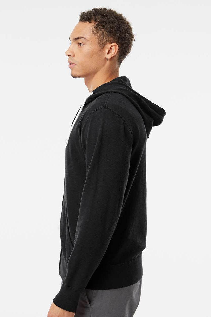 Independent Trading Company AFX90UNZ Mens Full Zip Hooded Sweatshirt Hoodie w/ Pockets Black Model Side