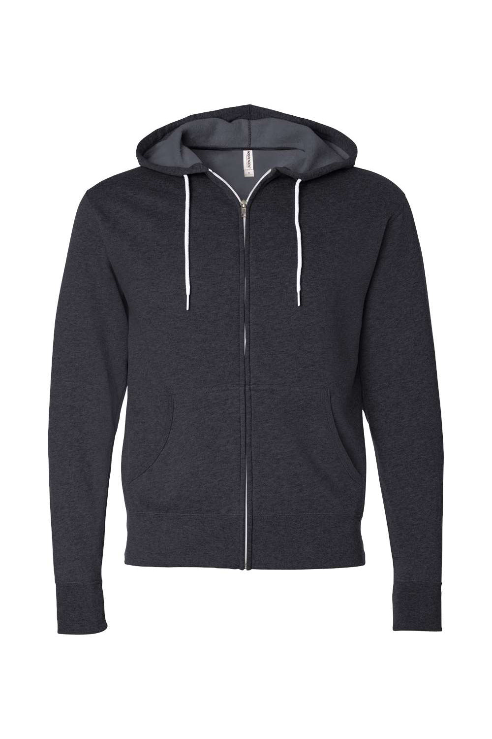 Independent Trading Co. AFX90UNZ Mens Full Zip Hooded Sweatshirt Hoodie Heather Charcoal Grey Flat Front