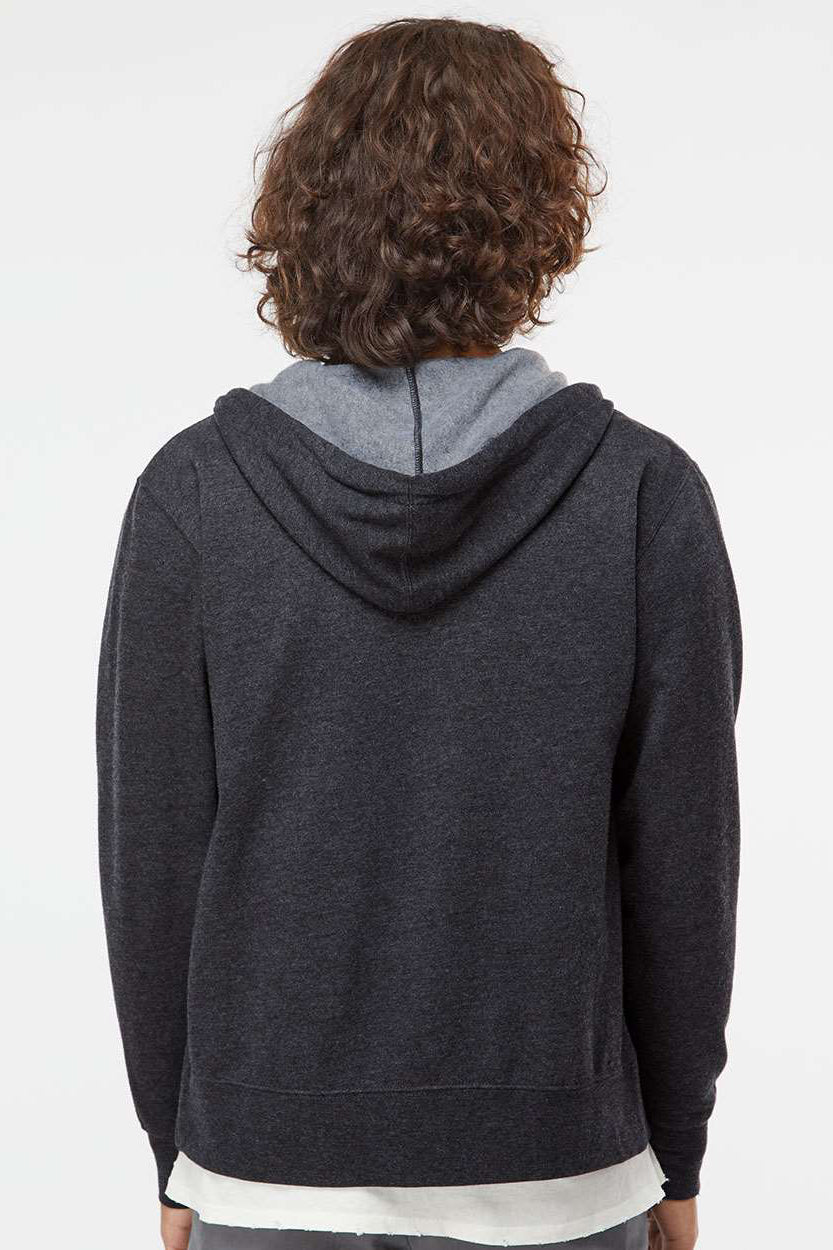 Independent Trading Company AFX90UNZ Mens Full Zip Hooded Sweatshirt Hoodie w/ Pockets Heather Charcoal Grey Model Back