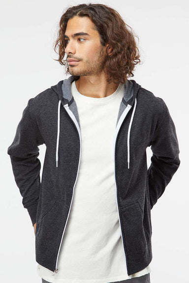 Independent Trading Company AFX90UNZ Mens Full Zip Hooded Sweatshirt Hoodie w/ Pockets Heather Charcoal Grey Model Front