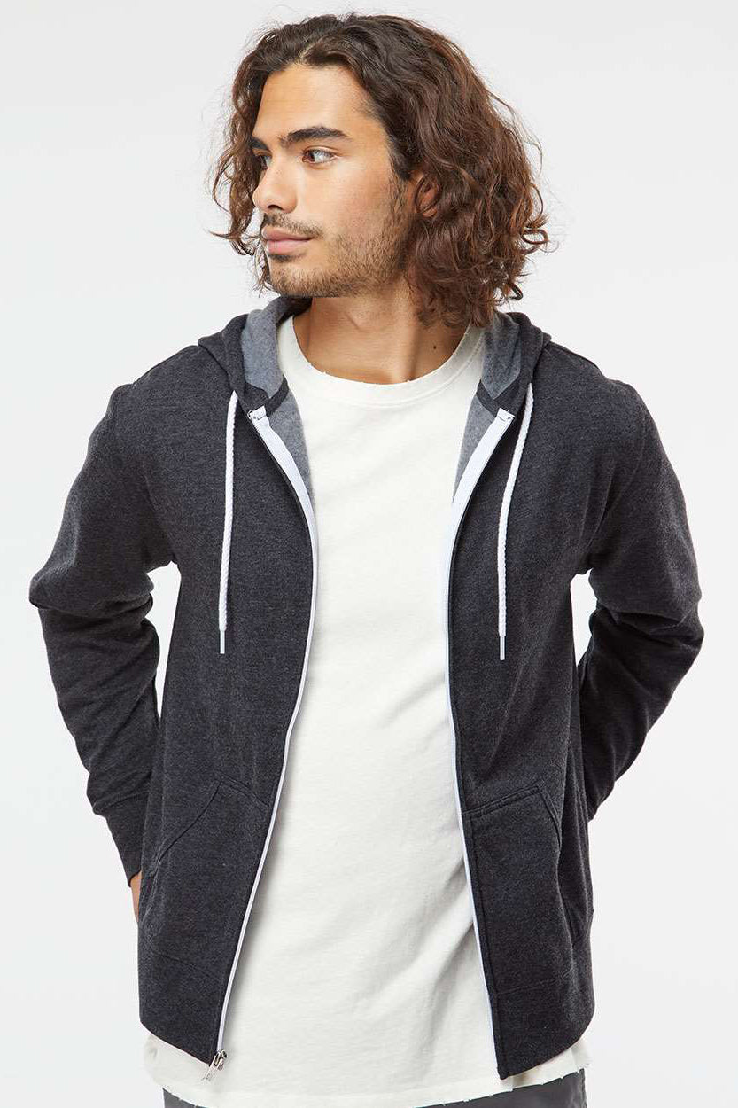 Independent Trading Company Mens Full Zip Hooded Sweatshirt Hoodie w/ Pockets Heather Charcoal Grey
