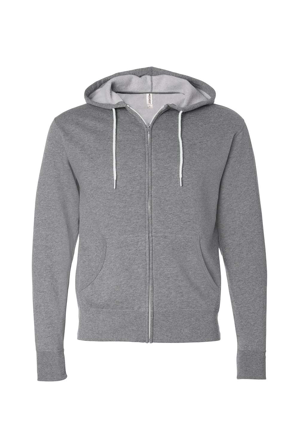 Independent Trading Company AFX90UNZ Mens Full Zip Hooded Sweatshirt Hoodie w/ Pockets Heather Gunmetal Grey Flat Front