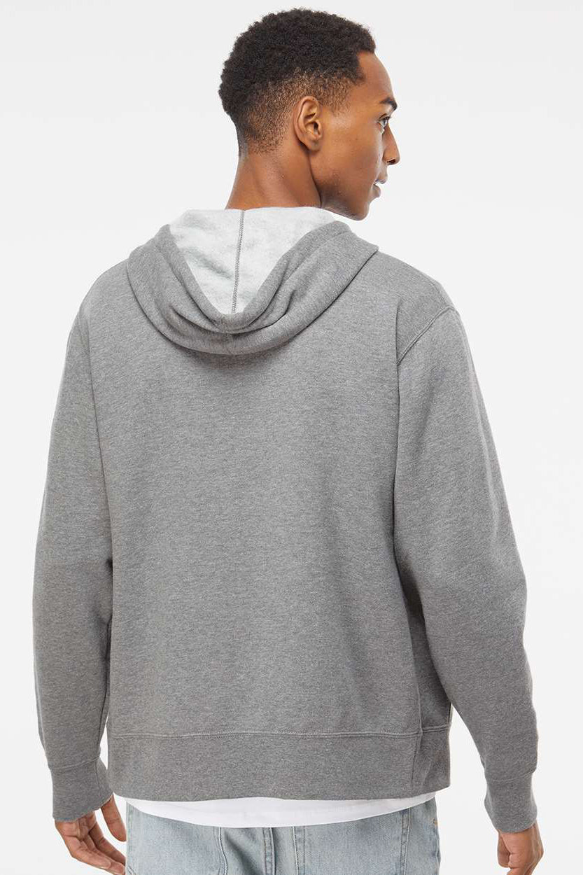 Independent Trading Company AFX90UNZ Mens Full Zip Hooded Sweatshirt Hoodie w/ Pockets Heather Gunmetal Grey Model Back