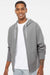 Independent Trading Company AFX90UNZ Mens Full Zip Hooded Sweatshirt Hoodie w/ Pockets Heather Gunmetal Grey Model Front