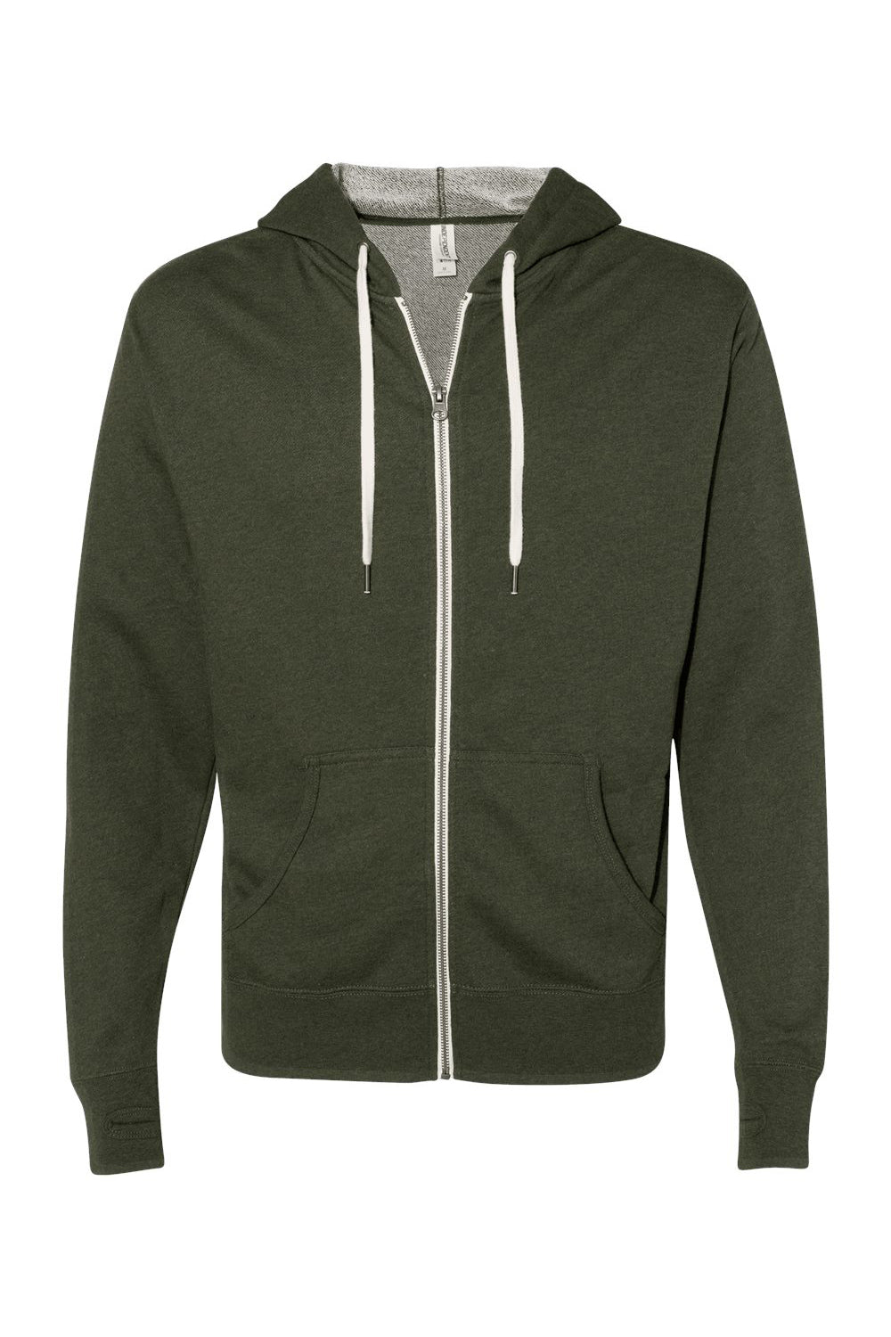 Independent Trading Company PRM90HTZ Mens French Terry Full Zip Hooded Sweatshirt Hoodie w/ Pockets Heather Olive Green Flat Front