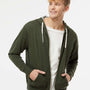 Independent Trading Co. Mens French Terry Full Zip Hooded Sweatshirt Hoodie - Heather Olive Green - NEW