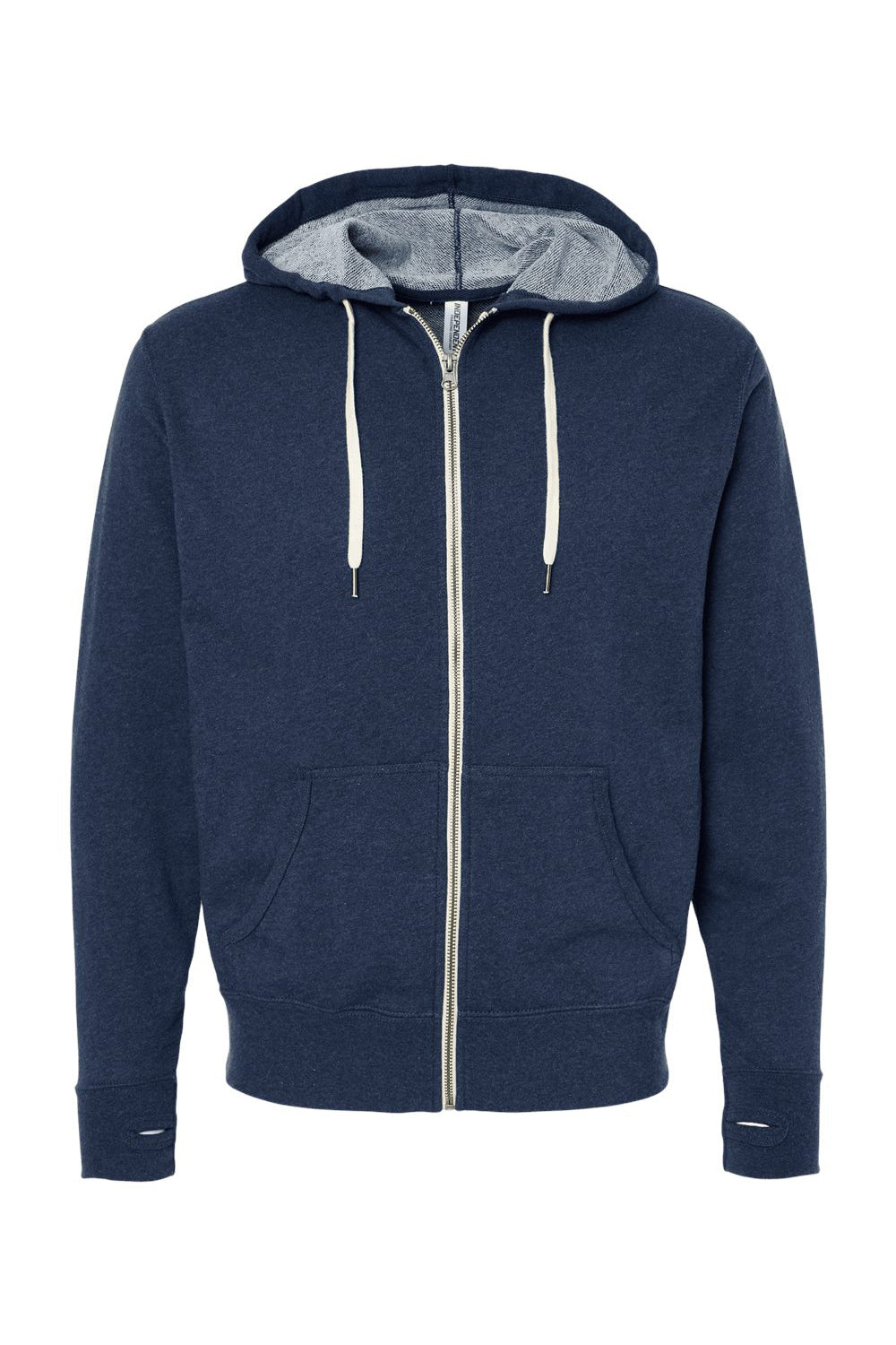 Independent Trading Company PRM90HTZ Mens French Terry Full Zip Hooded Sweatshirt Hoodie w/ Pockets Heather Navy Blue Flat Front