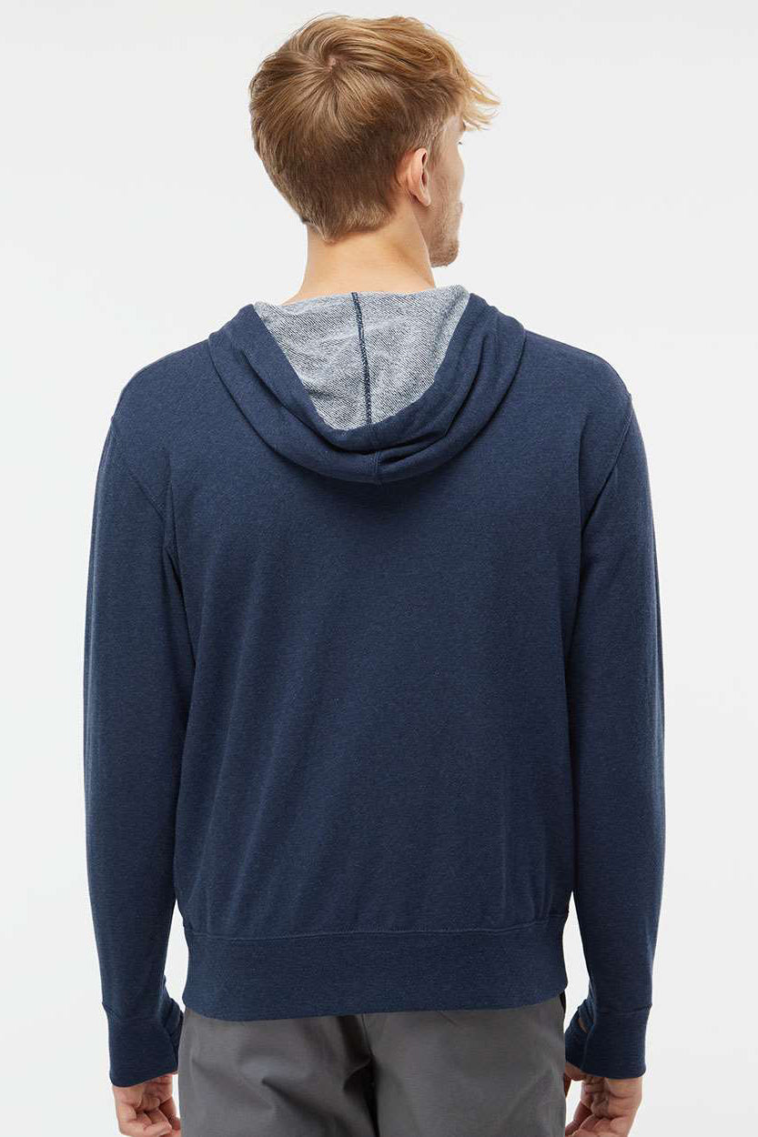 Independent Trading Company PRM90HTZ Mens French Terry Full Zip Hooded Sweatshirt Hoodie w/ Pockets Heather Navy Blue Model Back