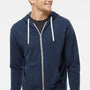 Independent Trading Company Mens French Terry Full Zip Hooded Sweatshirt Hoodie w/ Pockets - Heather Navy Blue