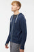 Independent Trading Company PRM90HTZ Mens French Terry Full Zip Hooded Sweatshirt Hoodie w/ Pockets Heather Navy Blue Model Side