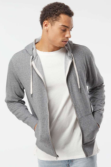 Independent Trading Company PRM90HTZ Mens French Terry Full Zip Hooded Sweatshirt Hoodie w/ Pockets Salt & Pepper Grey Model Front