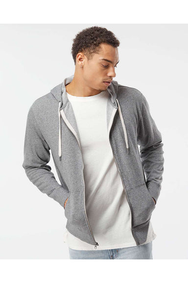 Independent Trading Co. PRM90HTZ Mens French Terry Full Zip Hooded Sweatshirt Hoodie Salt & Pepper Grey Model Front