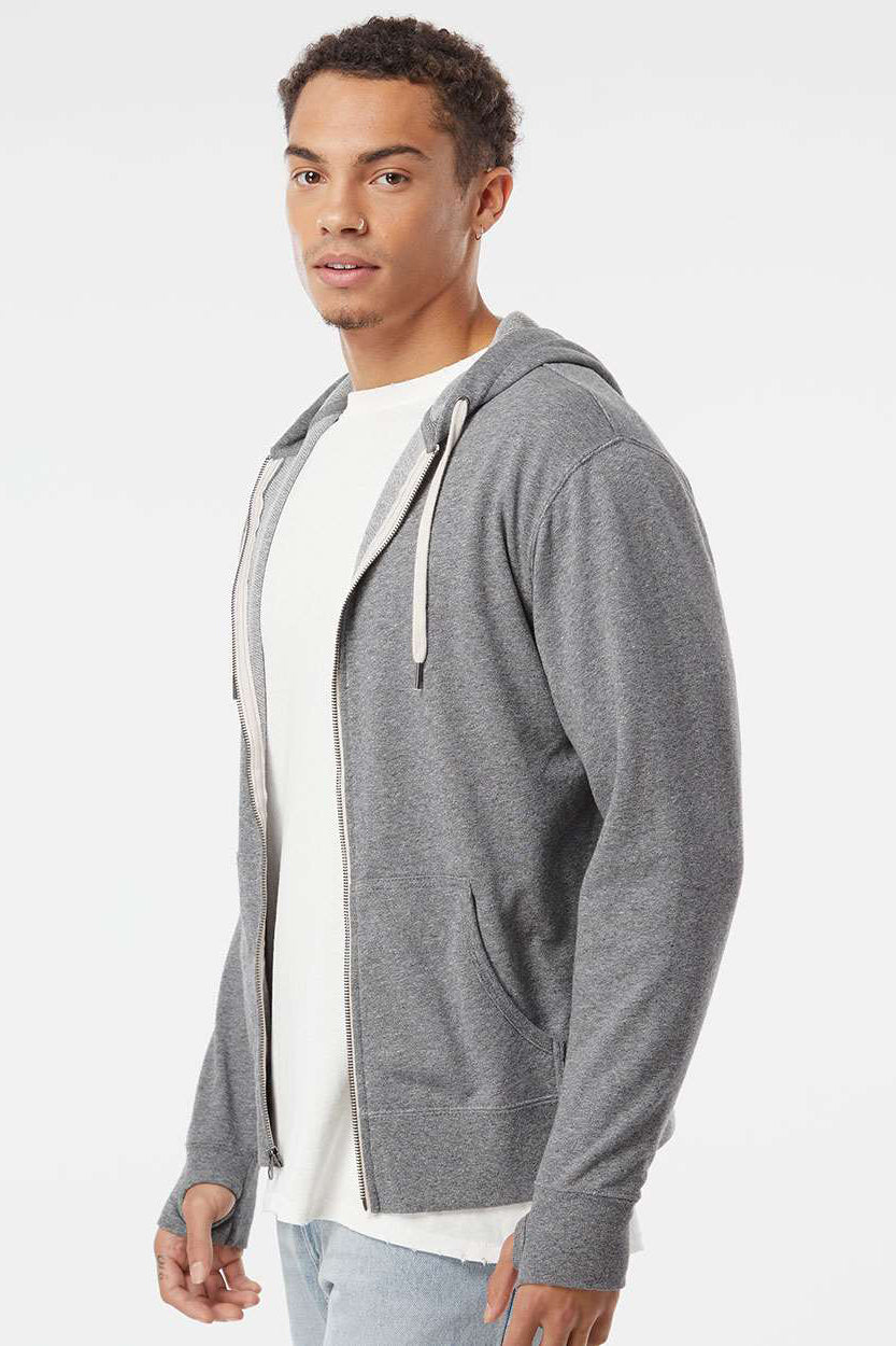 Independent Trading Company PRM90HTZ Mens French Terry Full Zip Hooded Sweatshirt Hoodie w/ Pockets Salt & Pepper Grey Model Side