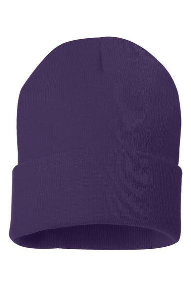 Sportsman Hats SP12 Unisex Solid Cuffed Beanie Purple Flat Front