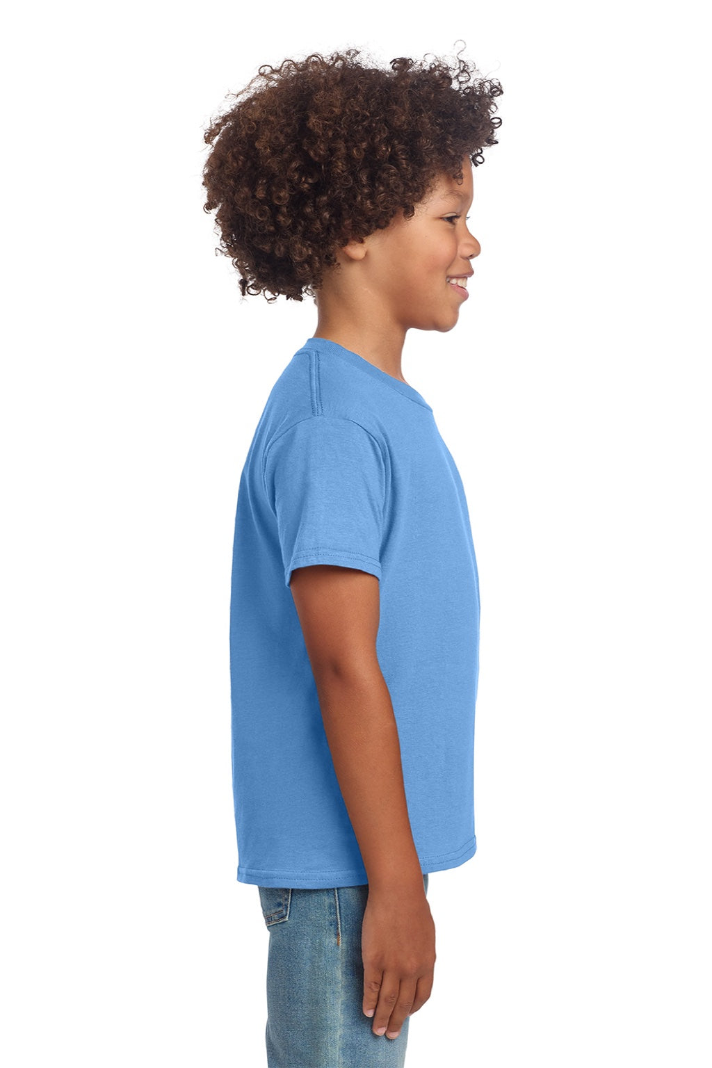 Gildan 64000B Youth Softstyle Short Sleeve Crewneck T-Shirt Carolina Blue Model Side