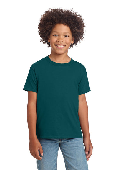 Gildan 64000B Youth Softstyle Short Sleeve Crewneck T-Shirt Fan Marine Green Model Front