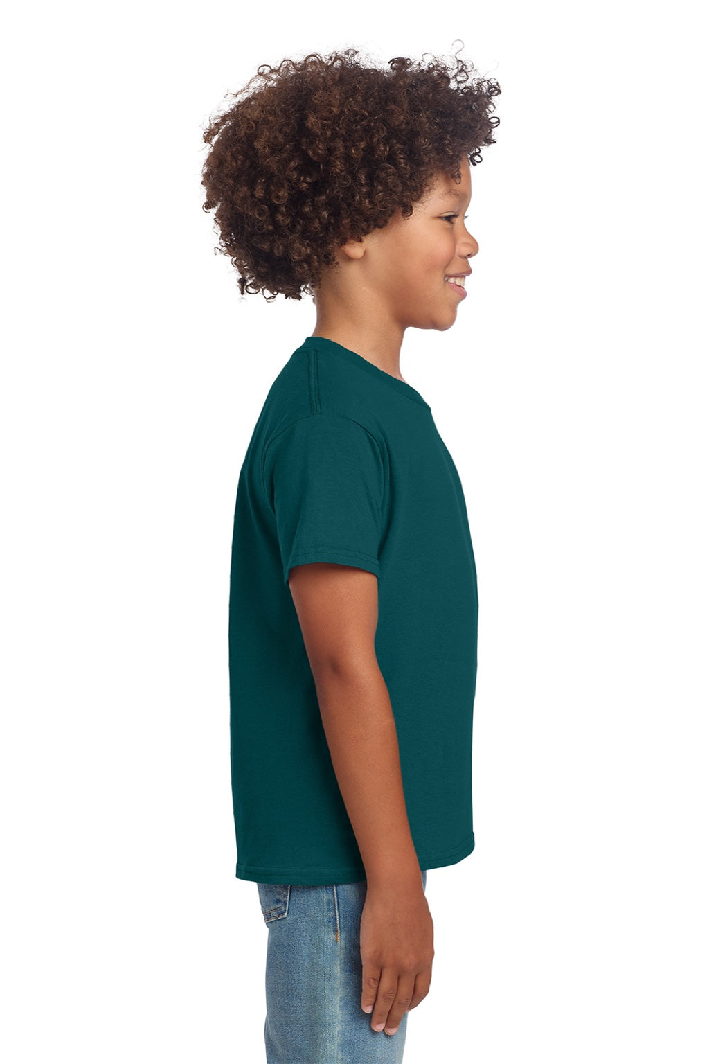 Gildan 64000B Youth Softstyle Short Sleeve Crewneck T-Shirt Fan Marine Green Model Side