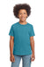 Gildan 64000B Youth Softstyle Short Sleeve Crewneck T-Shirt Heather Galapagos Blue Model Front