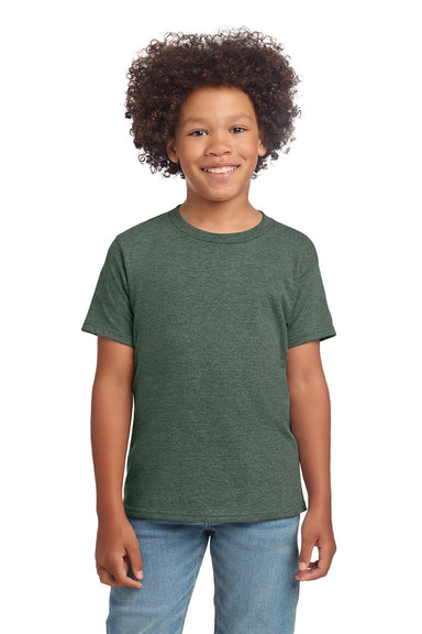 Gildan 64000B Youth Softstyle Short Sleeve Crewneck T-Shirt Heather Military Green Model Front