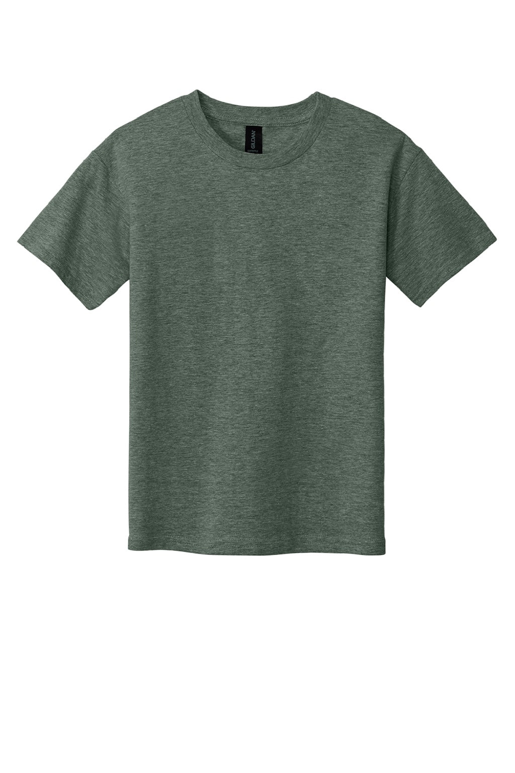 Gildan 64000B Youth Softstyle Short Sleeve Crewneck T-Shirt Heather Military Green Flat Front
