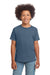 Gildan 64000B Youth Softstyle Short Sleeve Crewneck T-Shirt Heather Indigo Blue Model Front