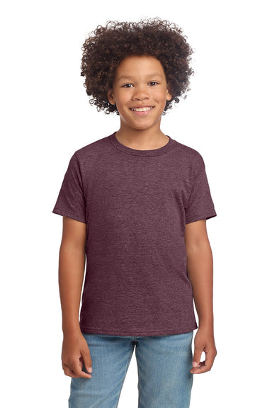 Gildan 64000B Youth Softstyle Short Sleeve Crewneck T-Shirt Heather Maroon Model Front