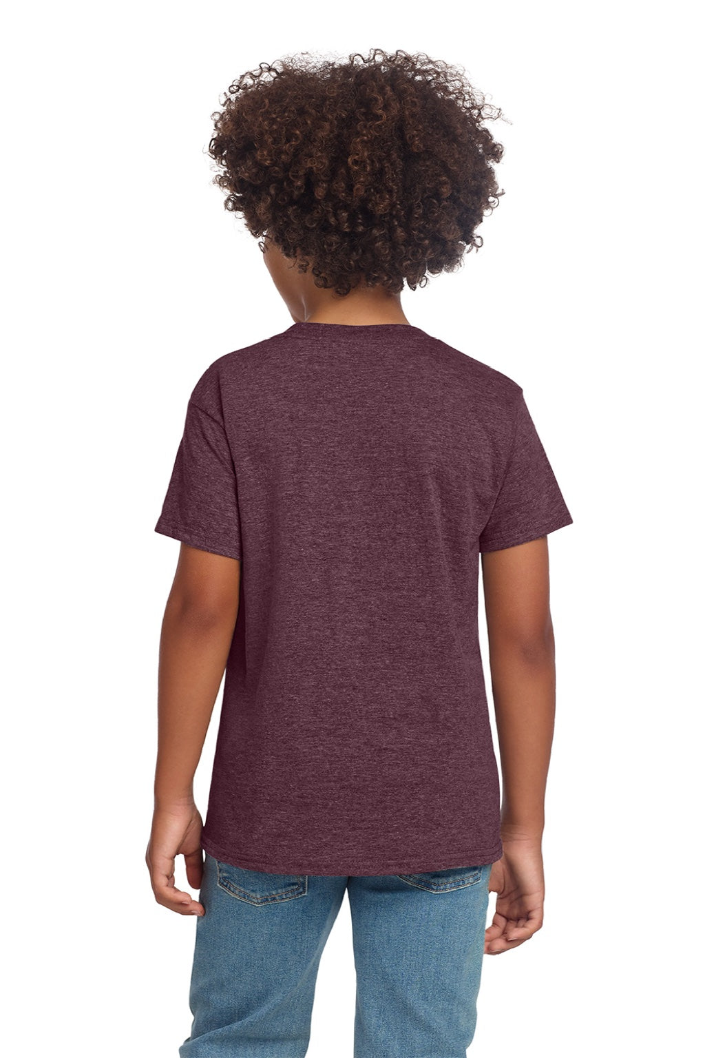 Gildan 64000B Youth Softstyle Short Sleeve Crewneck T-Shirt Heather Maroon Model Back