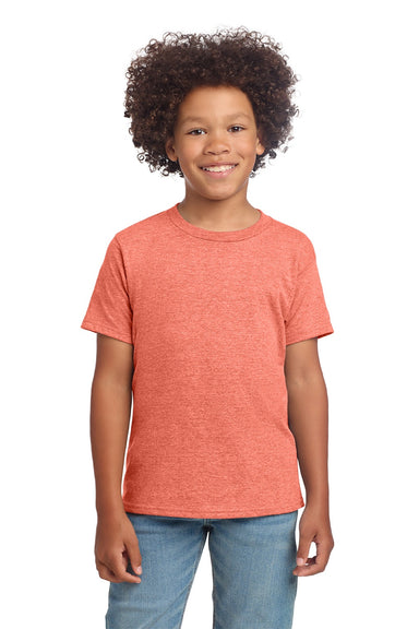 Gildan 64000B Youth Softstyle Short Sleeve Crewneck T-Shirt Heather Orange Model Front