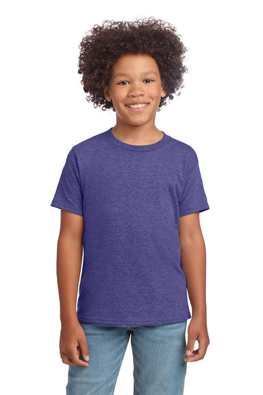 Gildan 64000B Youth Softstyle Short Sleeve Crewneck T-Shirt Heather Purple Model Front