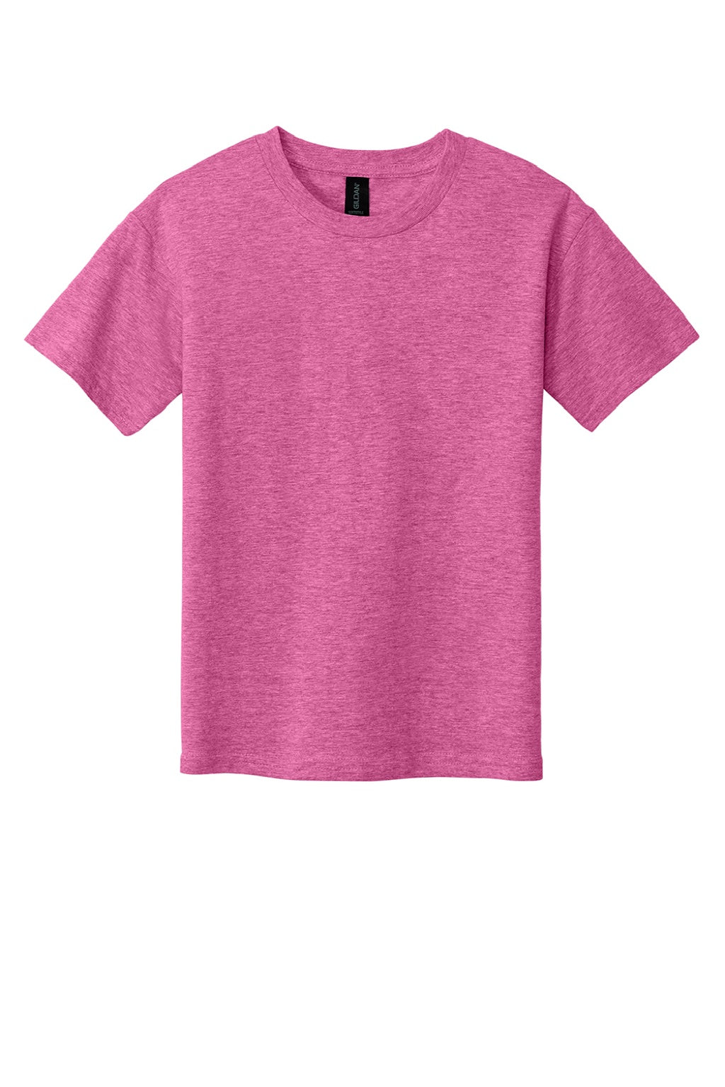 Gildan 64000B Youth Softstyle Short Sleeve Crewneck T-Shirt Heather Heliconia Pink Flat Front