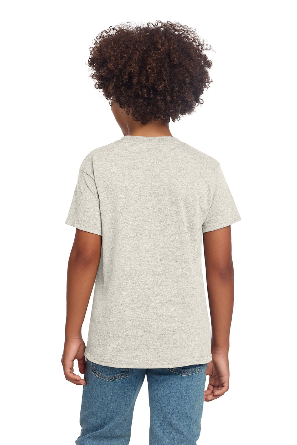 Gildan 64000B Youth Softstyle Short Sleeve Crewneck T-Shirt Heather Oatmeal Model Back