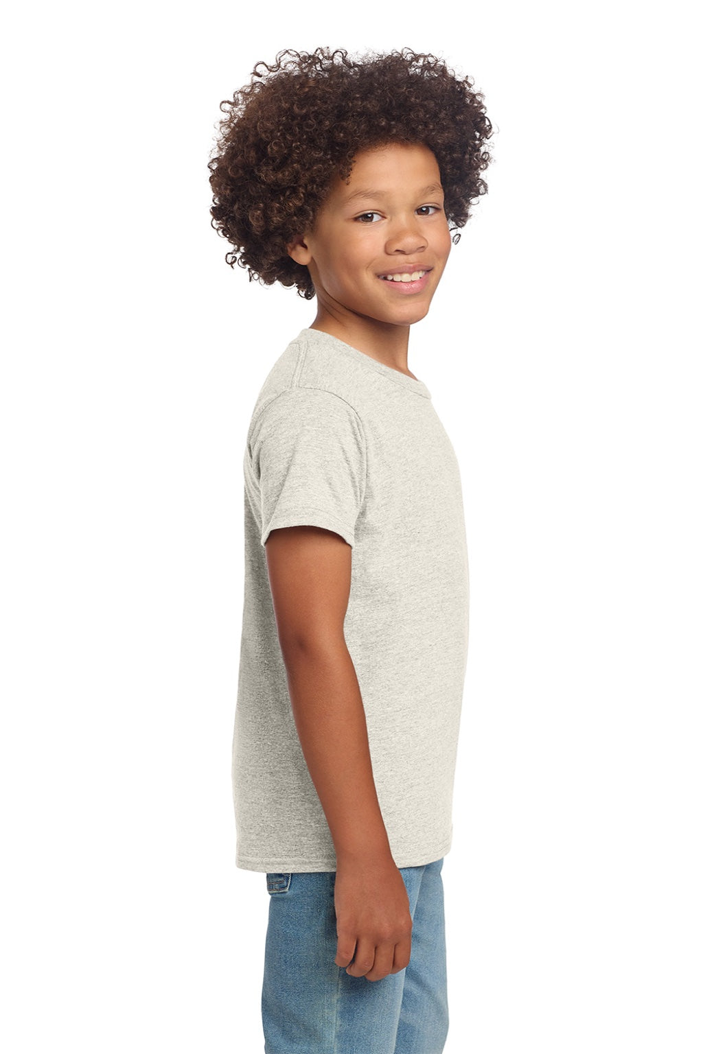 Gildan 64000B Youth Softstyle Short Sleeve Crewneck T-Shirt Heather Oatmeal Model Side