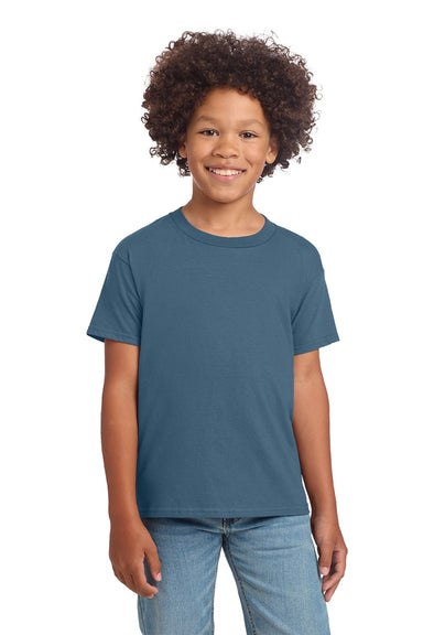 Gildan 64000B Youth Softstyle Short Sleeve Crewneck T-Shirt Indigo Blue Model Front