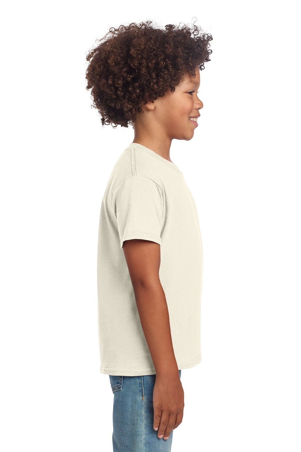 Gildan 64000B Youth Softstyle Short Sleeve Crewneck T-Shirt Natural Model Side