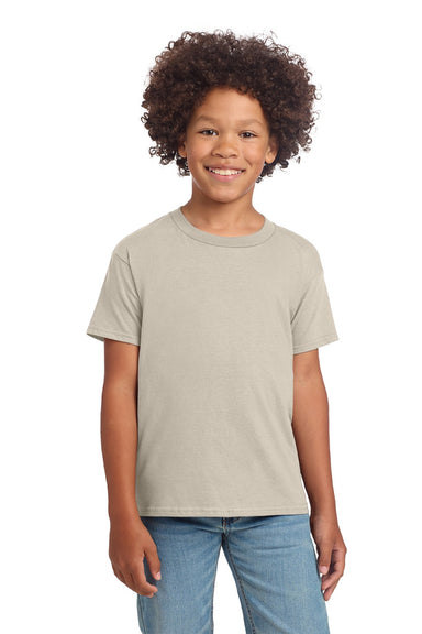 Gildan 64000B Youth Softstyle Short Sleeve Crewneck T-Shirt Sand Model Front