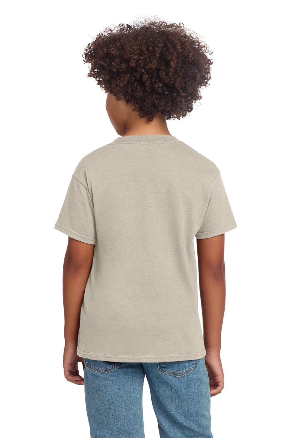 Gildan 64000B Youth Softstyle Short Sleeve Crewneck T-Shirt Sand Model Back