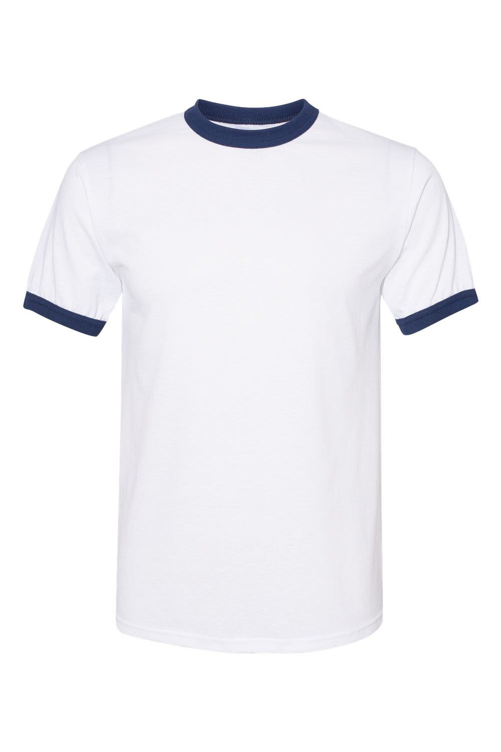 Augusta Sportswear 710 Mens Ringer Short Sleeve Crewneck T-Shirt White/Navy Blue Flat Front