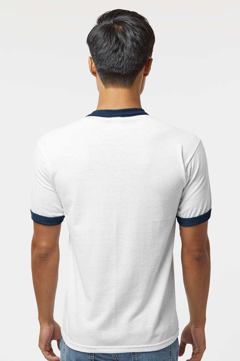 Augusta Sportswear 710 Mens Ringer Short Sleeve Crewneck T-Shirt White/Navy Model Back