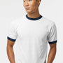 Augusta Sportswear Mens Ringer Short Sleeve Crewneck T-Shirt - White/Navy Blue - NEW