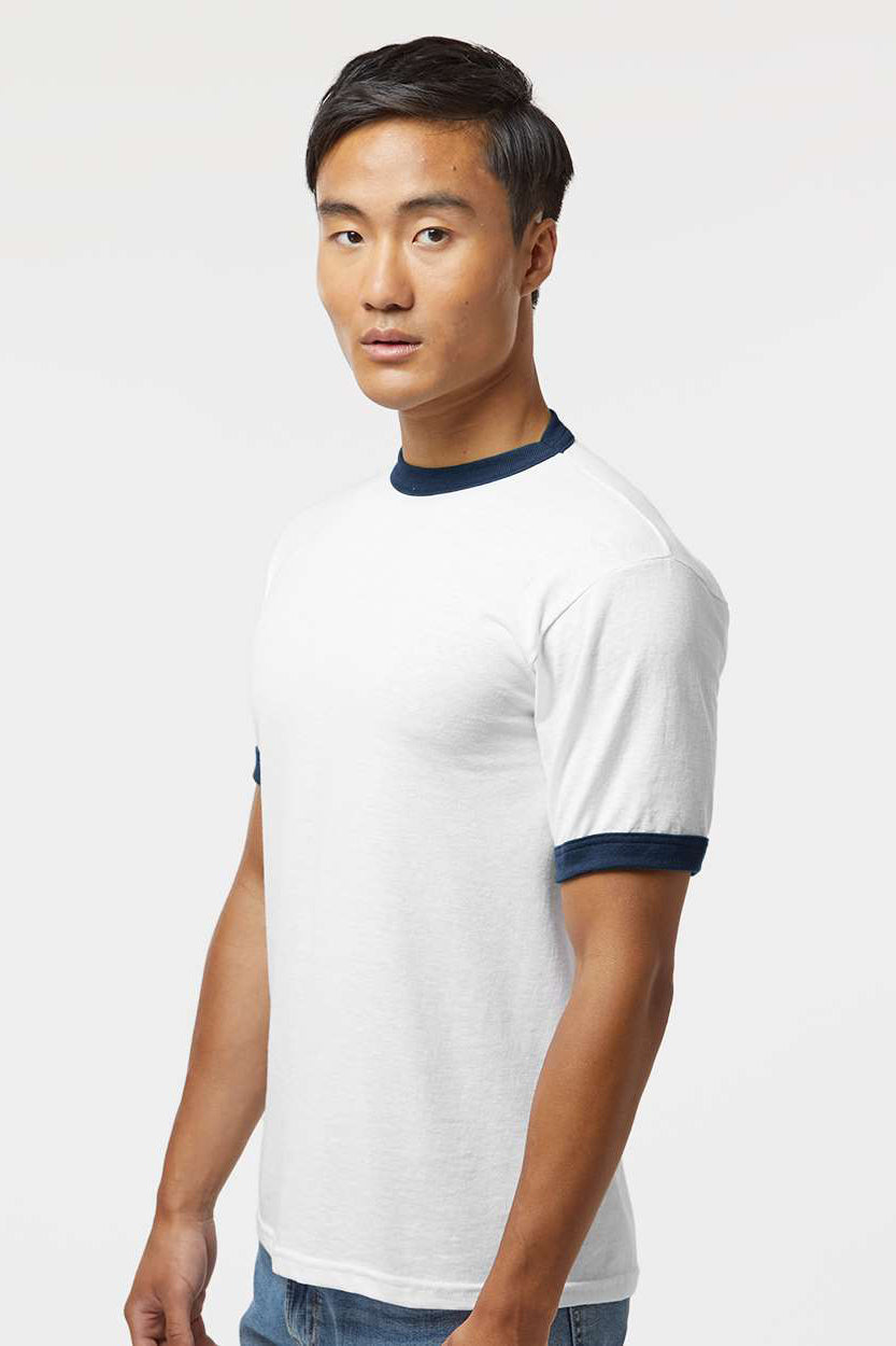 Augusta Sportswear 710 Mens Ringer Short Sleeve Crewneck T-Shirt White/Navy Model Side