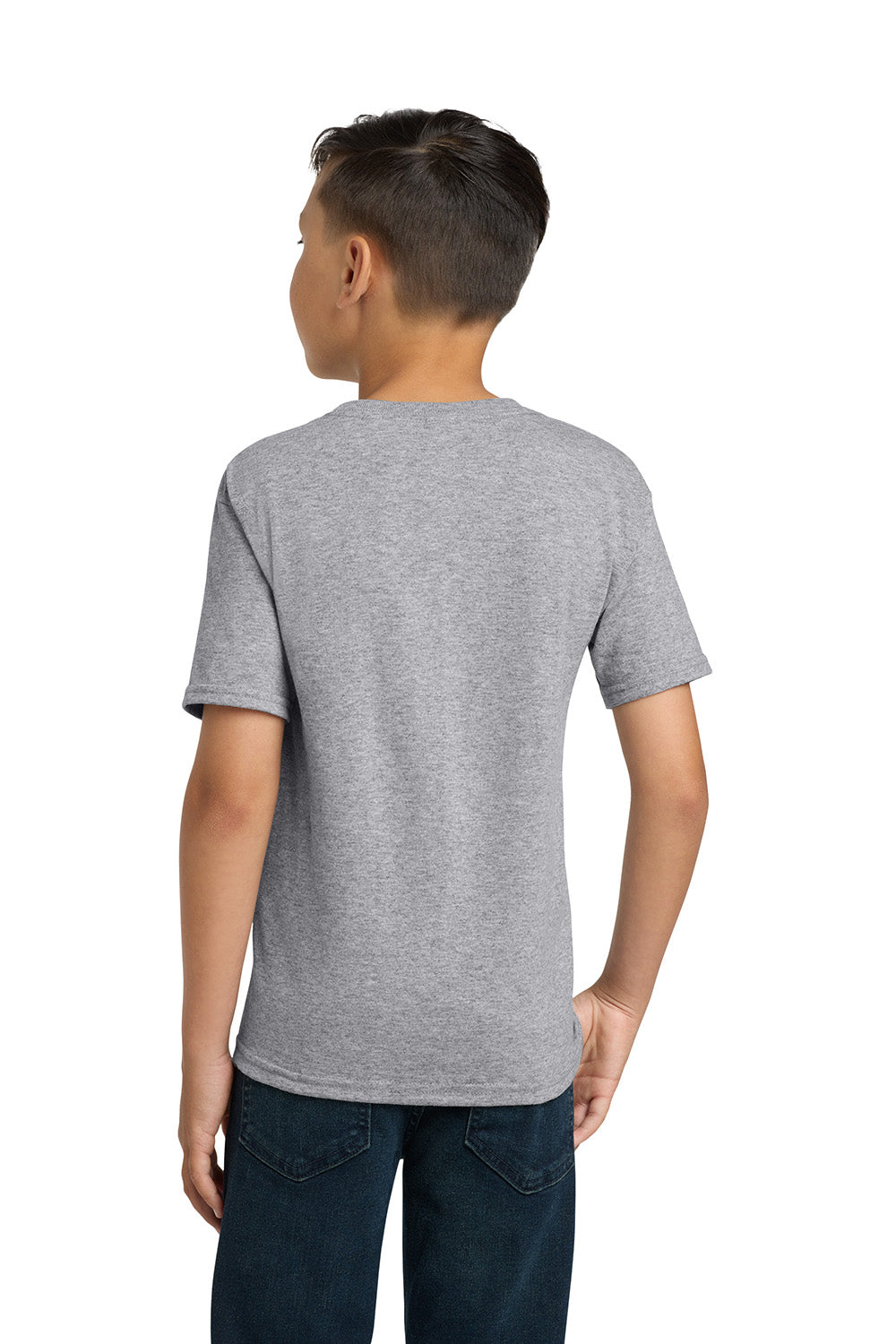 Jerzees 29B/29BR Youth Dri-Power Moisture Wicking Short Sleeve Crewneck T-Shirt Heather Grey Model Back
