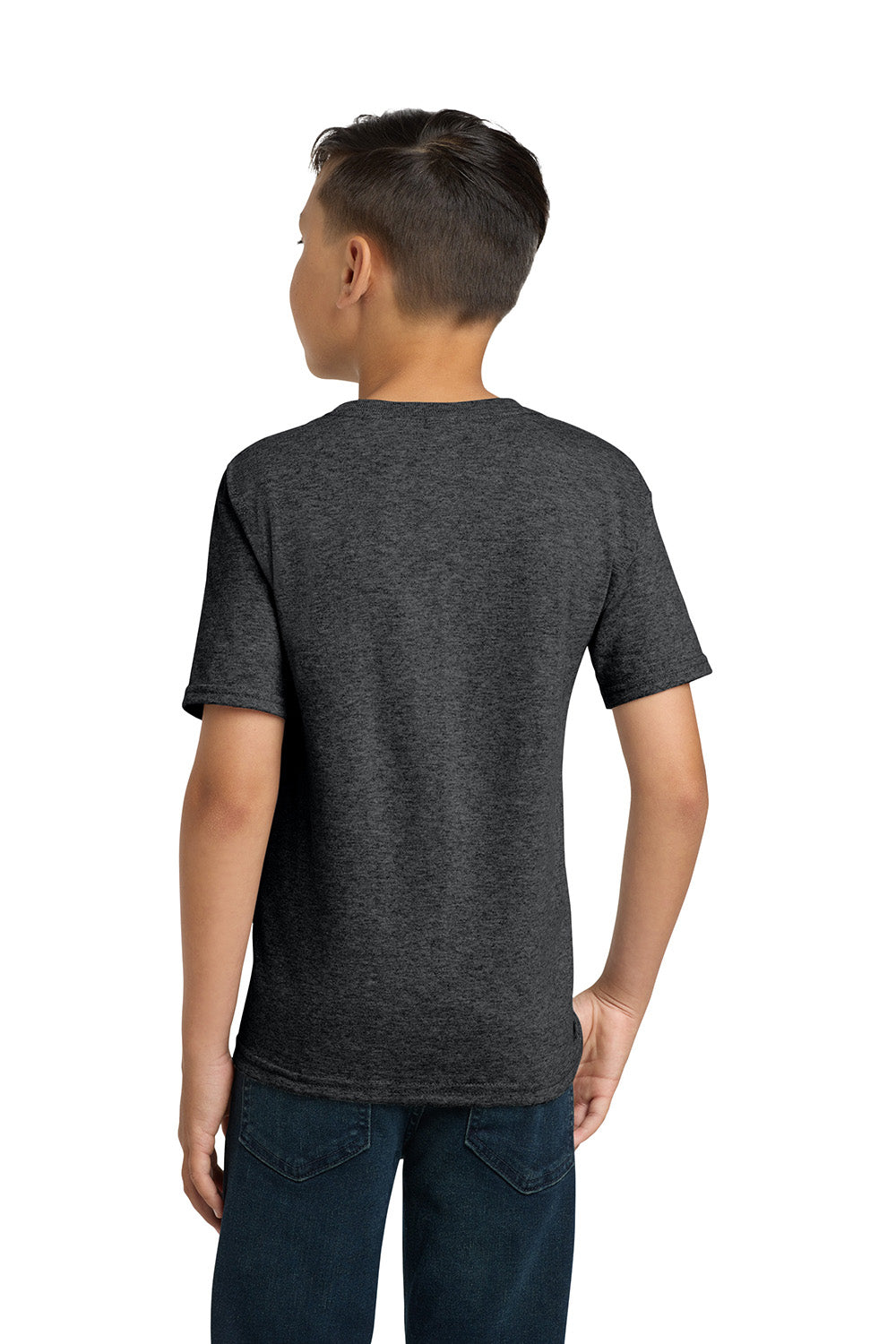 Jerzees 29B/29BR Youth Dri-Power Moisture Wicking Short Sleeve Crewneck T-Shirt Heather Black Model Back