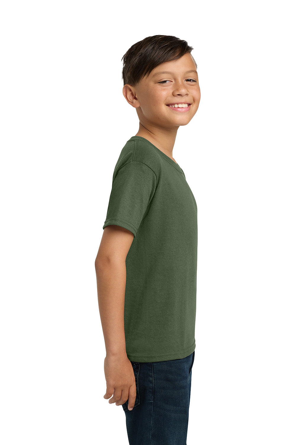 Jerzees 29B/29BR Youth Dri-Power Moisture Wicking Short Sleeve Crewneck T-Shirt Military Green Model Side