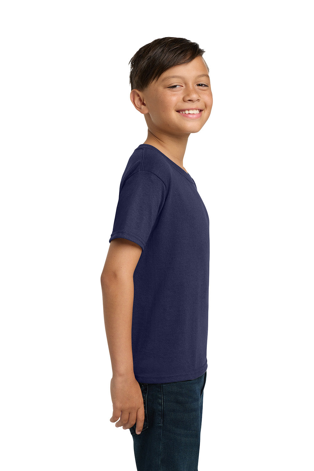 Jerzees 29B/29BR Youth Dri-Power Moisture Wicking Short Sleeve Crewneck T-Shirt Navy Blue Model Side