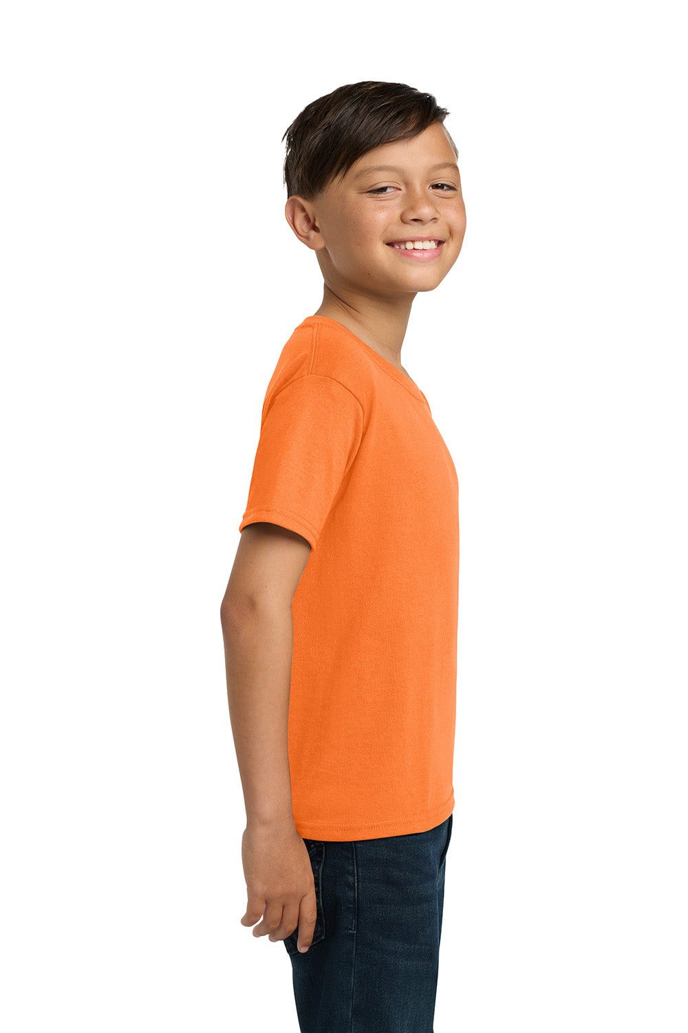 Jerzees 29B/29BR Youth Dri-Power Moisture Wicking Short Sleeve Crewneck T-Shirt Safety Orange Model Side
