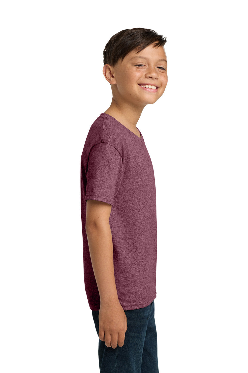 Jerzees 29B/29BR Youth Dri-Power Moisture Wicking Short Sleeve Crewneck T-Shirt Vintage Heather Maroon Model Side