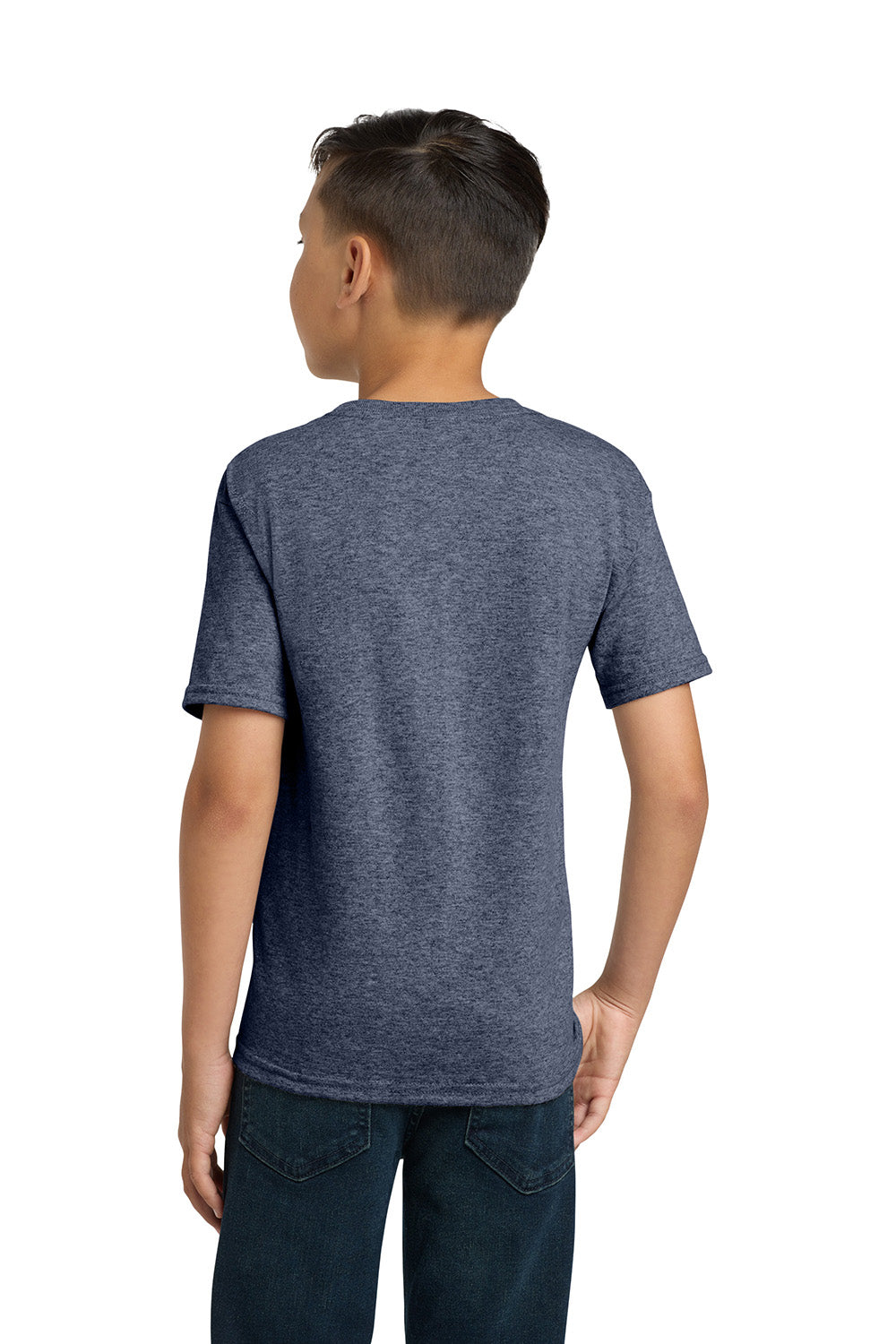 Jerzees 29B/29BR Youth Dri-Power Moisture Wicking Short Sleeve Crewneck T-Shirt Vintage Heather Navy Blue Model Back