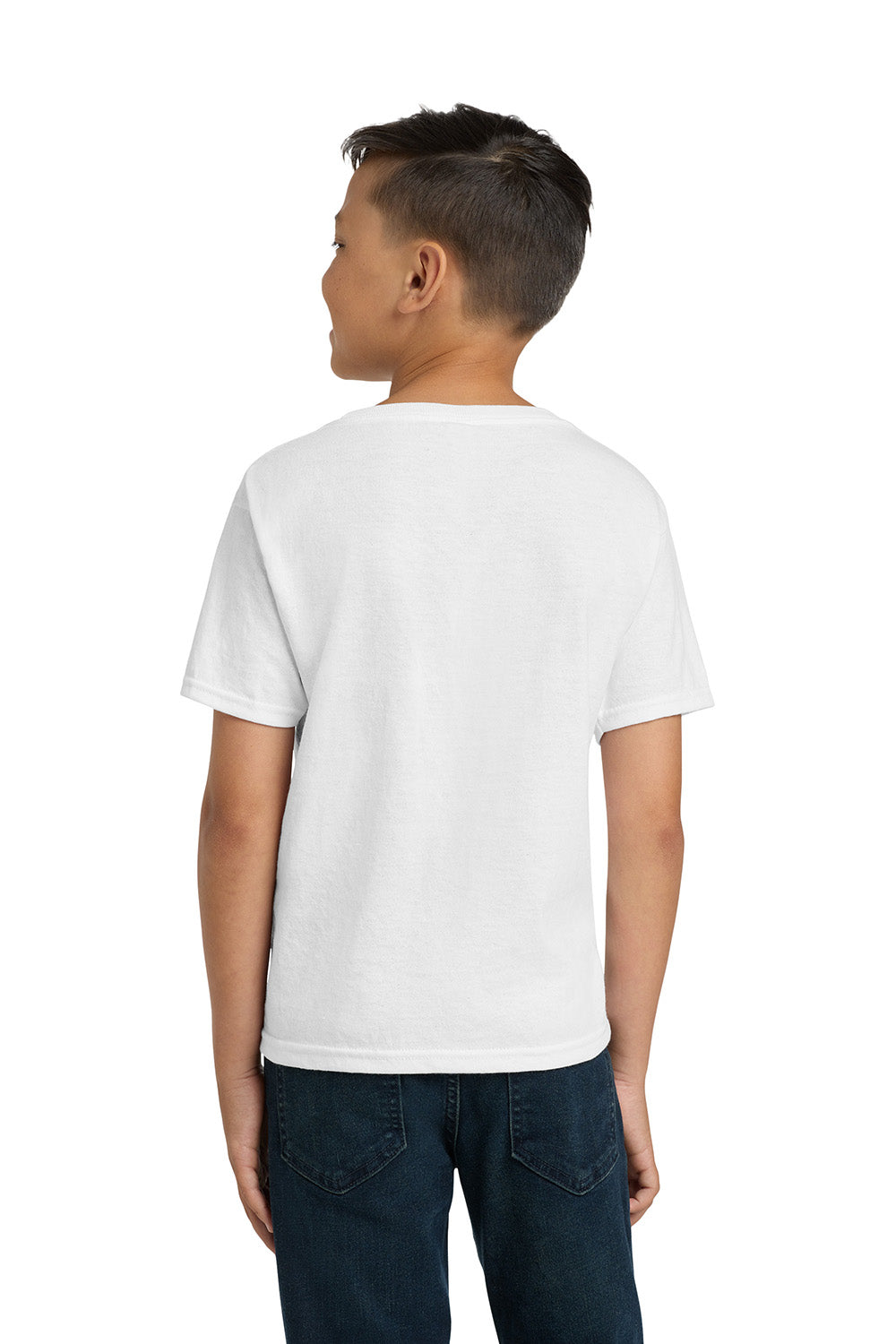 Jerzees 29B/29BR Youth Dri-Power Moisture Wicking Short Sleeve Crewneck T-Shirt White Model Back