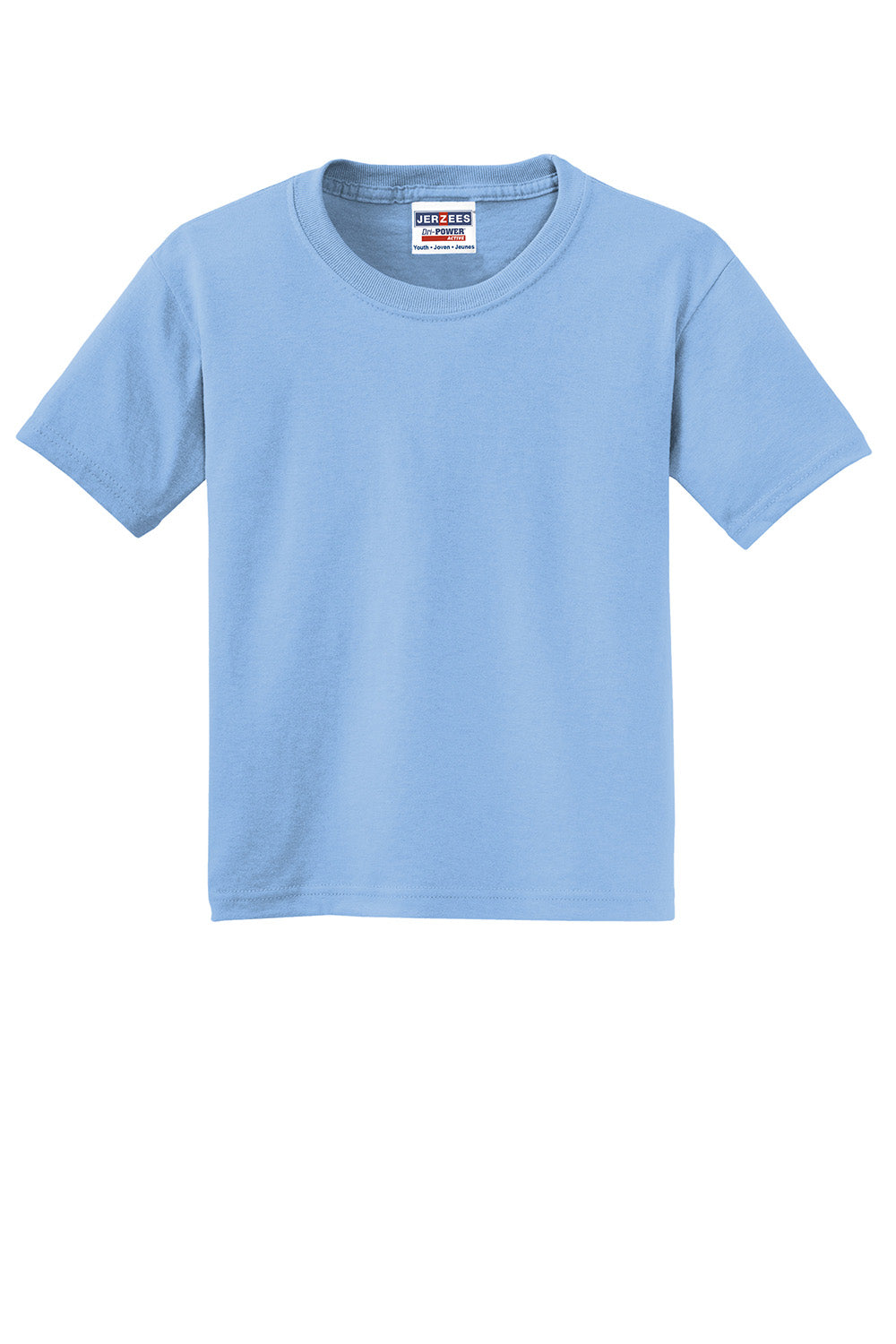Jerzees 29B/29BR Youth Dri-Power Moisture Wicking Short Sleeve Crewneck T-Shirt Light Blue Flat Front