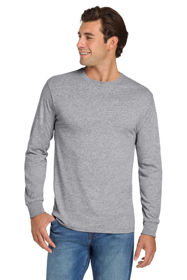 Jerzees 29LS/29LSR Mens Dri-Power Moisture Wicking Long Sleeve Crewneck T-Shirt Heather Grey Model Front